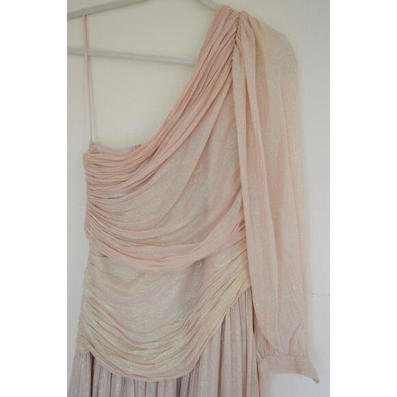 BHLDN Jade Metallic One-Shoulder Asymmetrical-Waist Gown Size 6 - Picture 6 of 9